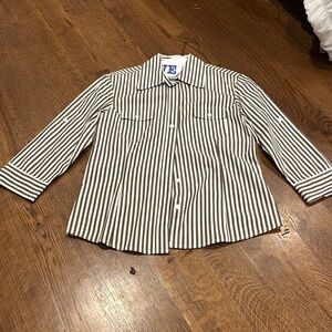 Tracy M Women’s Button Down Shirt Brown and White Stripes Size Medium